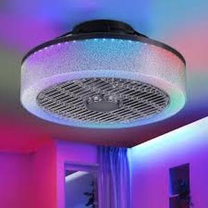 20 in. Indoor Black Caged Enclosed Ceiling Fan with LED Light Modern Low Profile Ceiling Fan with Remote and APP Control  Customer Returns See Pictures
