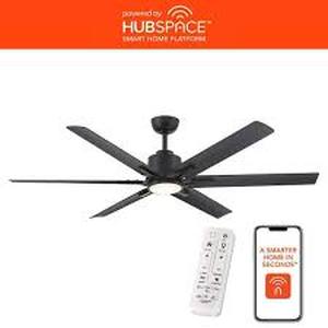 lot 7 image: Home Decorators Collection Kensgrove II 60 in. Smart IndoorOutdoor Matte Black Ceiling Fan with Remote Included Powered by Hubspace  Customer Returns See Pictures