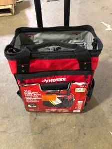 lot 17 image: Husky 14 in. Rolling Tool Bag Customer Returns See Pictures