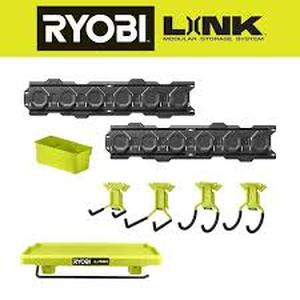 lot 27 image: RYOBI LINK 7-Piece Wall Storage Kit with Cleaning shelf   Customer Returns See Pictures