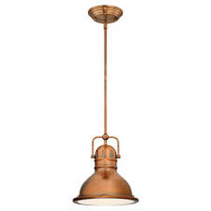 lot 36 image: Westinghouse Boswell 1-Light Washed Copper LED Mini Pendant with Frosted Prismatic Acrylic Lens Customer Returns See Pictures