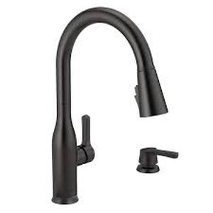 Delta Marca Single-Handle Pull-Down Sprayer Kitchen Faucet with ShieldSpray Technology in Matte Black Customer Returns See Pictures