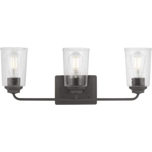 lot 23 image: Hampton Bay Evangeline 23 in. 3-Light Modern Bronze Farmhouse Bathroom Vanity Light with Clear Seeded Glass Shades
