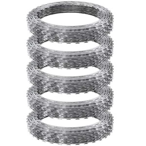 lot 25 image: SKYSHALO Razor Wires, 246 ft. Razor Barbed Wire, 5 Rolls Razor Wire Fencing Razor Fence, Razor Ribbon Barbed Wire Galvanized