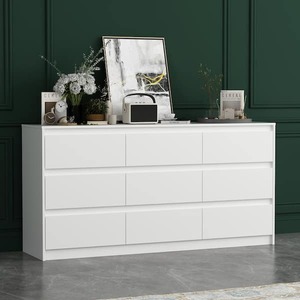 lot 30 image: 9-Drawer White Paint Finish Dresser Chest of Drawers 31.5 in. H x 63 in. W x 15.7 in. D
