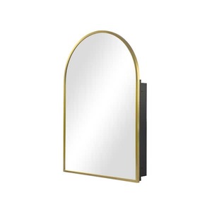 lot 31 image: Dovelina 24 in. W x 36 in. H Arched Gold RecessedSurface Mount Medicine Cabinet with Mirror
