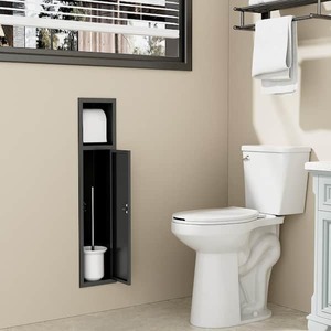 lot 38 image: Simple Project 6 in. W x 25 in. H x 5.5 in. D Recessed Toilet Brush Holder with Cabinet, Shower Niche Toilet Paper Holder in Black
