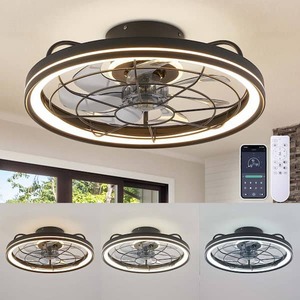 lot 58 image: FANNEHONNE 19 in. Indoor Integrated LED Modern Farmhouse Ceiling Fan with Light, Flush Mount Light Black for Low Profile Room
