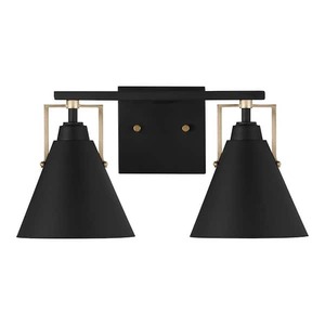 lot 59 image: Home Decorators Collection Insdale 2-Light Matte Black Modern Bathroom Vanity Light with Satin Brass Accents