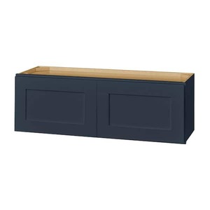 lot 80 image: Hampton Bay Avondale 36 in. W x 12 in. D x 12 in. H Ready to Assemble Plywood Shaker Wall Bridge Kitchen Cabinet in Ink Blue