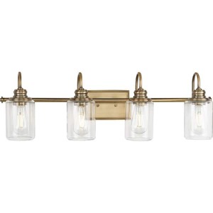 lot 141 image: Aiken Collection 4-Light Vintage Brass Clear Glass Vintage Wall Light
