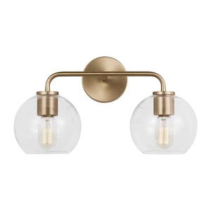 lot 161 image: 2 - Generation Lighting Orley 17.5 in. 2-Light Satin Brass Modern Industrial Wall Bathroom Vanity Light with Clear Glass Shades