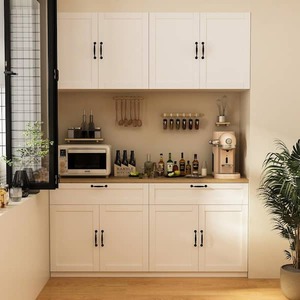 lot 170 image: FUFU&GAGA White Wooden 63 in. Width Food Pantry, Sideboard, Pantry Cabinet, with Wall Mounted Kitchen Cabinet(Two Parts)