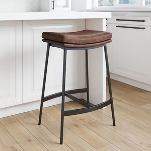 lot 176 image: 2 - Nathan James Arlo 27 in. BrownMatte Black Modern Backless Kitchen Counter Bar Stool Metal Frame with Saddle Seat