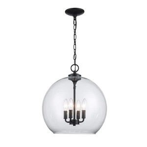 lot 179 image: Home Decorators Collection Kingsley 16 in. 4-Light Matte Black Pendant Light Fixture with Clear Glass Shade