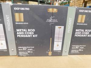 lot 86 image: 6 - Gold Pendant Light Kit with Partial Down Rod and Adjustable Height Wire