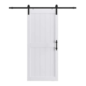 lot 193 image: SOCBAZZAR 32 in. x 84 in. 2-Panel Plank White MDF Interior Sliding Barn Door Slab with Hardware Kit