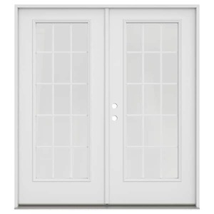 JELD-WEN 72 in. x 80 in. Right-Hand/Inswing Low-E 15 Lite Primed Steel Double Prehung Patio Door