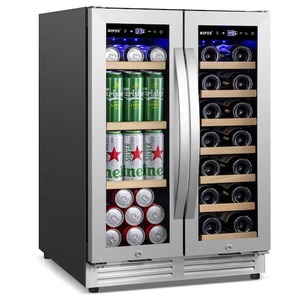 lot 233 image: Nipus 24 in. Dual Zone 20-Bottle and 65-Can Beverage & Wine Cooler Four Door Handles Wine Fridge Removable Shelves in Silver