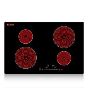 lot 236 image: VEVOR Built in Electric Stove Top 24 in. 4 Burners Glass Radiant Cooktop with Sensor Touch Control, Timer and Child Lock,Black