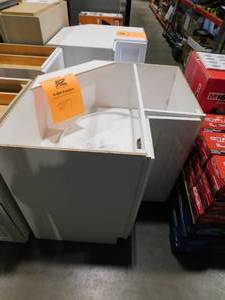 lot 207 image: Design House Brookings Solid Wood Ready to Assemble Shaker 36x34.5x24 in. 2 Door Lazy Susan Corner Base Kitchen Cabinet in White