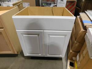 lot 245 image: Hampton Bay Hampton 30 in. W x 24 in. D x 34.5 in. H Assembled Sink Base Kitchen Cabinet in Satin White