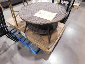 lot 218 image: StyleWell 32 in. Mix and Match Brown Round Wicker Outdoor Patio Coffee Table With Woven Table Top