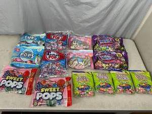 lot 160 image: Assorted Candy, Tootsie Pops, Fruit Chews, Bubble Gum, and More
