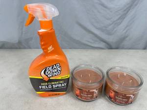 lot 45 image: New Dead Down Wind Hunting Odor Eliminator & 2 New Candles