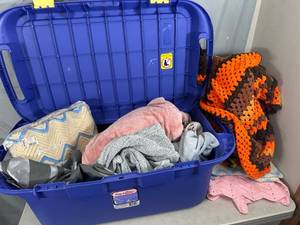 lot 53 image: Large Tote with Blankets, Throws, Handmade Crocheted Blankets