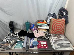 lot 54 image: Large Mixed Lot of Clothing, Books, Hydrojug Sling, MK Scarf, and More