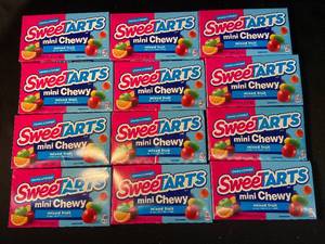 lot 53 image: V1 - Lot of 12 SweetTarts Mini Chewy Mixed Fruit Candy Boxes