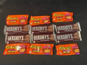 lot 63 image: V1 - Collection of Hersheys Milk Chocolate Bars and Reeses Big Cup with Pretzels