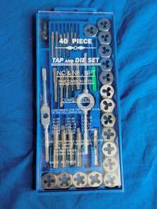 lot 31 image: Biltek NPTC-TNew DMET-3I Wrench (40pc Professional Metric Tap and Die Set T-Handle Screw Pitch Gauge NC NF)