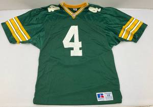 lot 112 image: Vintage Russel Brand Green Bay Packers Football Jersey #4 FAVRE Size 48