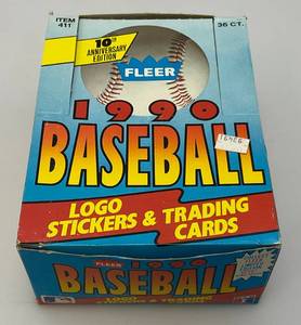 lot 130 image: 1990 Fleer Baseball Cards Logo Stickers & Trading Cards (New Old Stock)