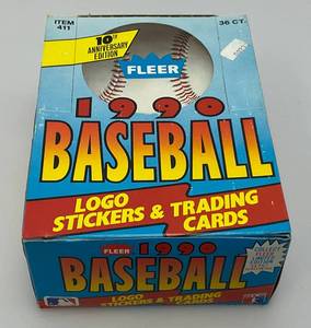 lot 133 image: 1990 Fleer Baseball Cards Logo Stickers & Trading Cards (New Old Stock)