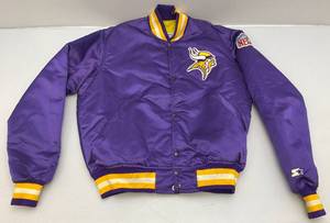 lot 153 image: Vintage Starter Brand Minnesota Vikings Football Satin Jacket Size L