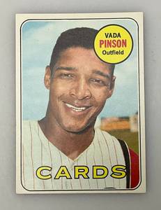 lot 169 image: 1969 Topps # 160 Vada Pinson Baseball Card (In Protective Sleeve)