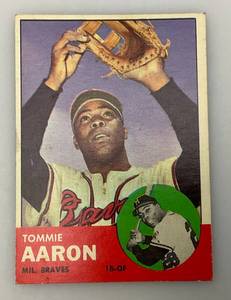 lot 171 image: 1963 Topps # 46 TOMMIE AARON Baseball Card (In Protective Sleeve)