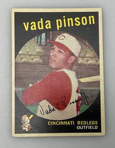 lot 176 image: 1959 Topps # 448 Vada Pinson ROOKIE Baseball Card (In Protective Sleeve)