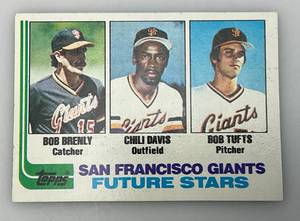 lot 178 image: 1982 Topps Future Stars # 171 Bob Brenly, Chili Davis & Bob Tufts Baseball Card (In Protective Sleeve)