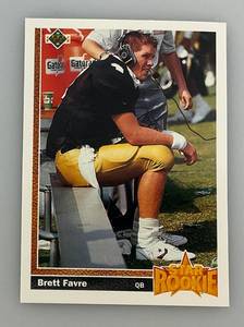 lot 182 image: 1991 Upper Deck # 13 Brett Favre Star Rookie Card (In Protective Sleeve)
