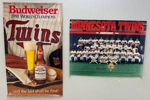 lot 245 image: Two 1991 Minnesota Twins World Champions Posters 1 Budweiser 18 x 30 1 Twins Team Photo 18 x 24