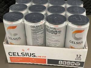 lot 356 image: 12-Pack Celsius Sparkling Orange Energy Drink 12 fl oz Cans
