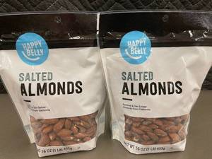 lot 446 image: Set of 2 Happy Belly Salted Almonds - 16 oz Bags