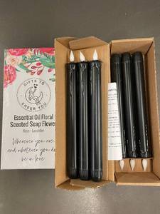 lot 42 image: Set of 6 Flameless Candles with Essential Oil Floral Scented Soap Flowers