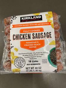 Kirkland Signature Fully Cooked Chicken Sausage with Parmesan & Cracked Black Pepper 3Lbs