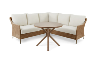 lot 50 image: Mainstays Chelsea Outdoor Patio Steel 4-Piece Sectional Dining Set, Beige