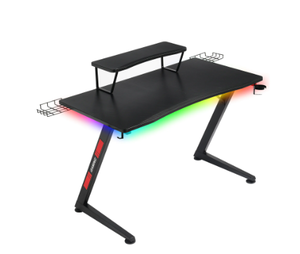 lot 246 image: GTRACING Ergonomic Curved 3-Sided LED Z-Leg Gaming Desk, Black